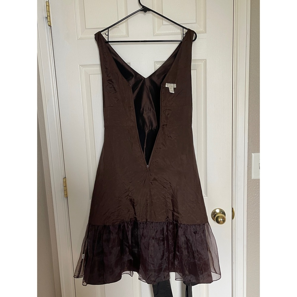 Ann Taylor Satin Cocktail Dress Womens Size 6 Brown V Neck Bow Back Formal Party - Picture 16 of 16
